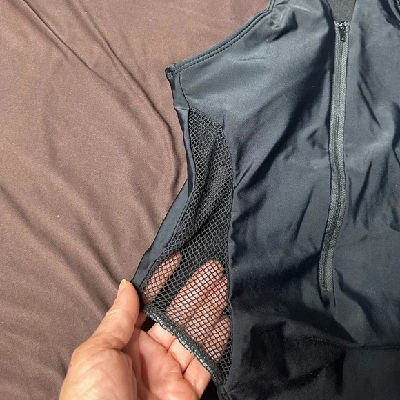 Black One-Piece Zip Up Swimsuit with Mesh Accents - Picture 6 of 13